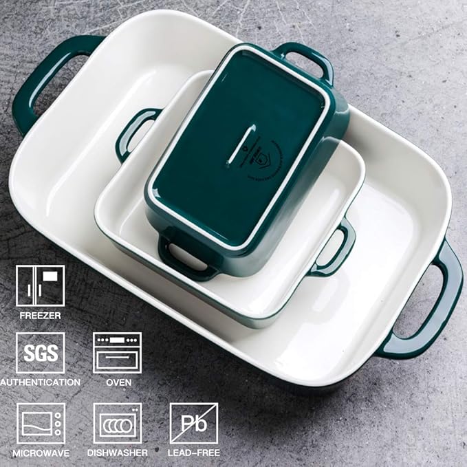 Sweejar Ceramic Bakeware Set, Rectangular Baking Dish for Cooking, Kitchen, Cake Dinner, Banquet and Daily Use, Casserole Dishes for Oven Porcelain Baking Pans (Jade) - Image 2