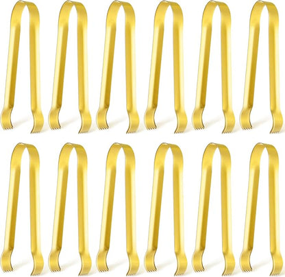 Gejoy 12 Pieces Small Serving Tongs 6.3" Mini Gold Ice Stainless Steel Appetizers Tongs for Tea Party Coffee Bar Kitchen