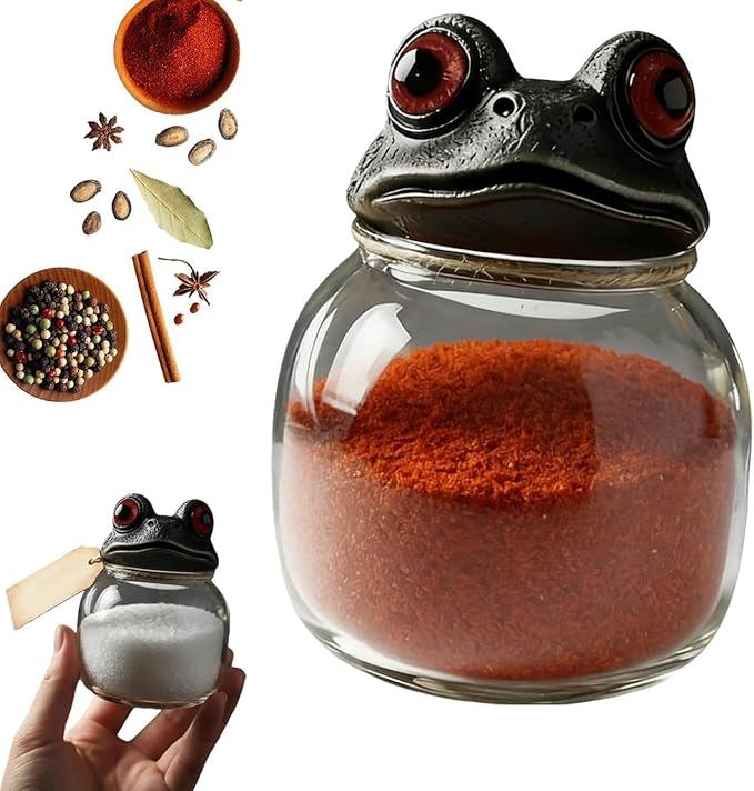 Witchy Frog Apothecary Spice Jars, Handcrafted Vintage Glass Storage Jars with Red-Eyed Frog Lids, Gothic Kitchen Herb Teas Food Storage Containers for Home Decor Fun Display (Separate jar) by Unknown