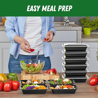 Dealusy 50 Pack (100-Piece) 32 oz Meal Prep Containers Reusable with Lids, Sturdy Leakproof & Food Safe, Microwave, Freezer, Dishwasher Safe Prep Containers, To Go Take Out Plastic Food Storage - Image 6