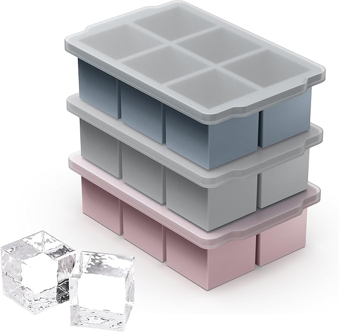VLM 3 Packs Large Ice Cube Molds with Stackable Lid,Silicone Ice Cube Tray for Freezer,Big Square Ice Tray for Whiskey,Cocktails,Bourbon and Soups (Set 5) by VLM