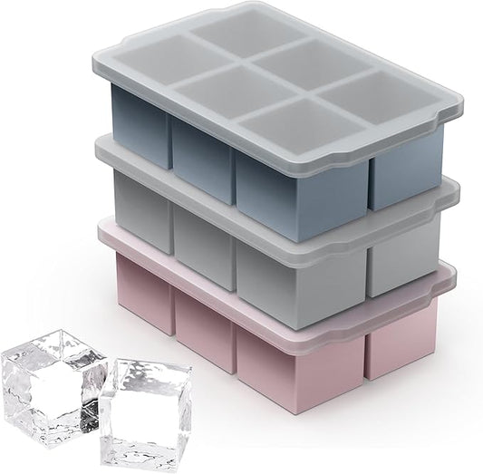VLM 3 Packs Large Ice Cube Molds with Stackable Lid,Silicone Ice Cube Tray for Freezer,Big Square Ice Tray for Whiskey,Cocktails,Bourbon and Soups (Set 5) by VLM