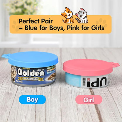 Lydia’s Deal Pet Food Can Covers 2-Pack, Thick Silicone Universal Can Lids for Dog & Cat Food, Fits 3oz/5.5oz/12oz, Airtight Seal, Durable & Dishwasher Safe, Easy Grip with Spoon (Blue & Orange)