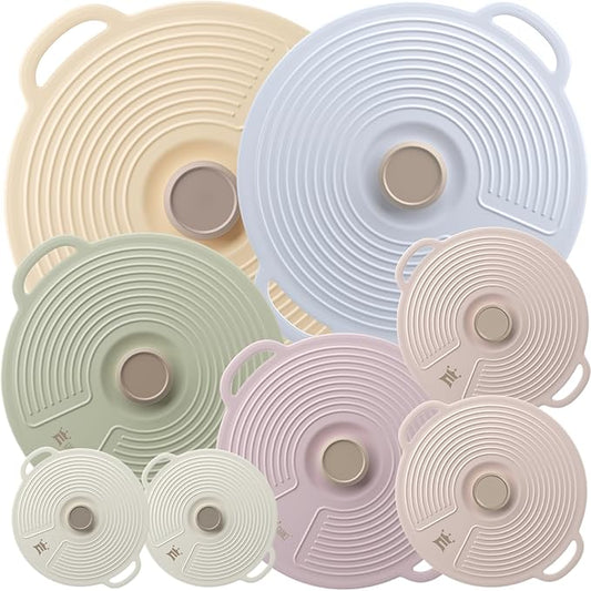 GUANCI Silicone Lids for Bowl 8 Pack, Microwave Splatter Cover with 6 Sizes Reusable Heat Resistant Lids Fits Cups, Bowls, Plates, Pots, Pans, Skillets, Stove Top, Oven, Fridge Dishwasher Safe by GUANCI