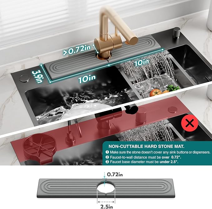 eormoe Faucet Mat for Kitchen Sink - Diatomaceous Earth Faucet Splash Guard, Fast Drying Sink Protector - Water Absorbing Stone for Bathroom Sink (Grey, 19.5'' x 3.9'') - Image 4