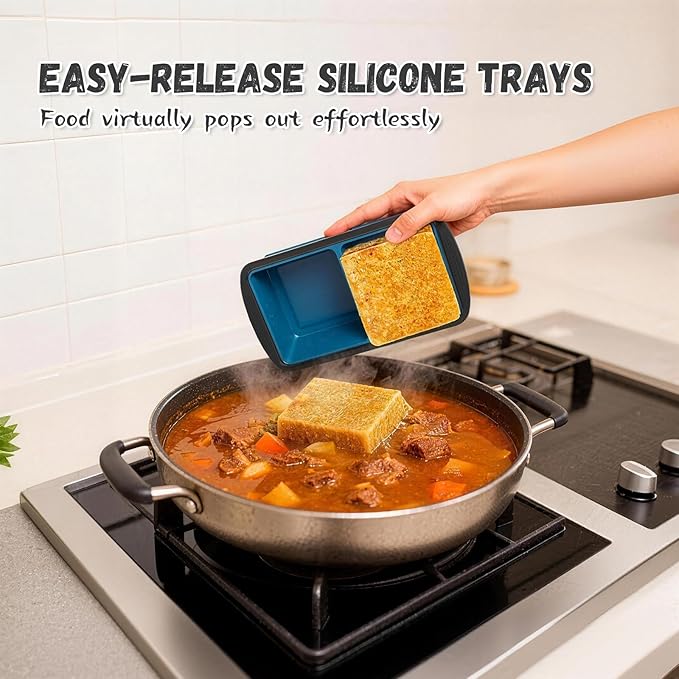 GORCI Silicone Soup Freezer Trays with Lids - 4 Pack, ½ cup, 1 cup, 2 cup and 4 cup - Perfect Portion Control for Broth, Sauce & Meal Prep ，100% Platinum Silicone BPA-Free, Flexible, Dishwasher Safe - Image 2