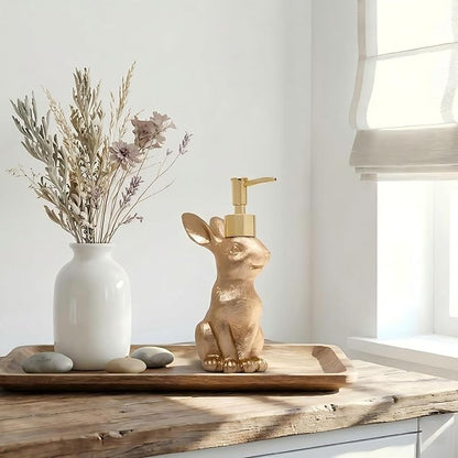Gold Bunny Soap Dispenser – Vintage Rabbit Hand & Dish Soap Dispenser for Kitchen Sink & Bathroom Vanity – Rust Proof Pump Lotion Bottle – Resin Animal Statues Home Decor & Easter Decorations, 8oz