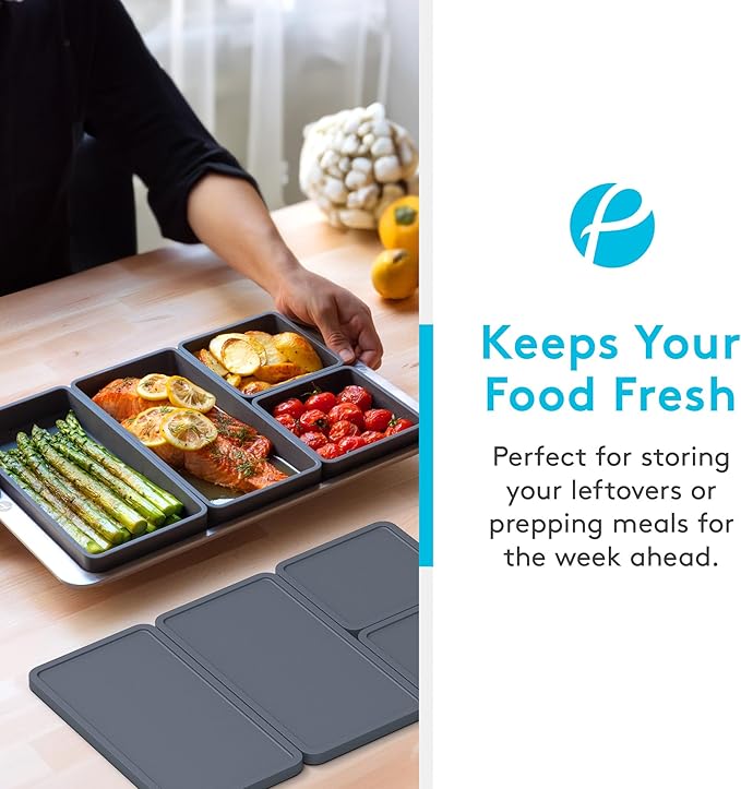 Cheat Sheets Lids - Silicone Bakeware Lid for Prepd Modular Sheet Pan Dividers - 4 Nonstick, Oven, Microwave, Dishwasher, Fridge & Freezer-Friendly Sheet Pan Divider Lids for Cooking & Storage