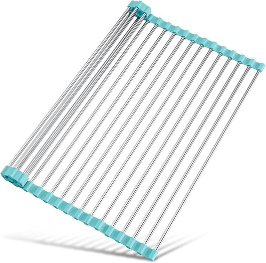 Tomorotec 21" x 15.5" Roll Up Dish Drying Rack Over Sink Drying Rack Sink Cover Kitchen Sink Accessories Gadget Multipurpose Organizer Foldable Stainless Steel Drainer by Tomorotec