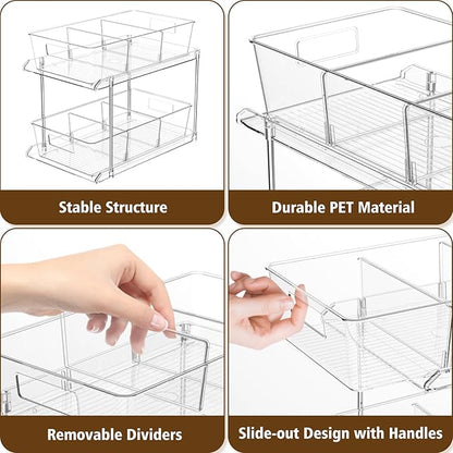 Fabspace 3-Pack Pull-Out Home Organizers, 2 Tier Clear Bathroom Organizer with Dividers, Multipurpose Vanity Counter Tray, Kitchen, Closet Organizers and Storage Container Bins for Cabinet, Pantry - Image 3