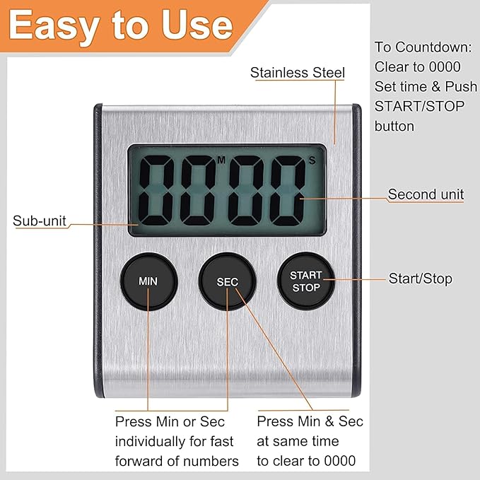 2 Pack Digital Magnetic Countdown Timer with Loud Alarm for Cooking, Baking, Sports Games - Image 2