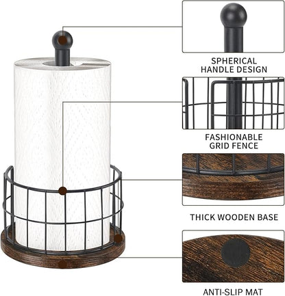 YINMIT Wood Paper Towel Holder Countertop, Farmhouse Paper Towel Holder with Heavy Duty Base, Wooden Paper Towel Holders, Paper Towel Holders for Kitchen, Fits Standard and Large Size Rolls - Image 2