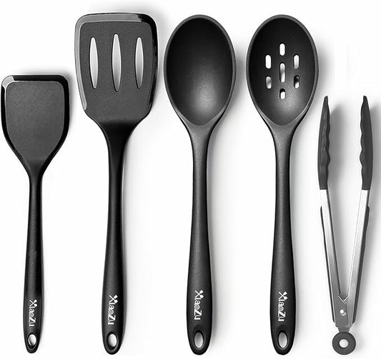 Silicone Cooking Utensils Set, Heat Resistant and large Non Stick Spatulas & Spoons for Kitchen, Ideal BPA Free Kitchen Turners for Frying, Mixing,Serving,Draining,Turning by XiaoZuHomeKitchen
