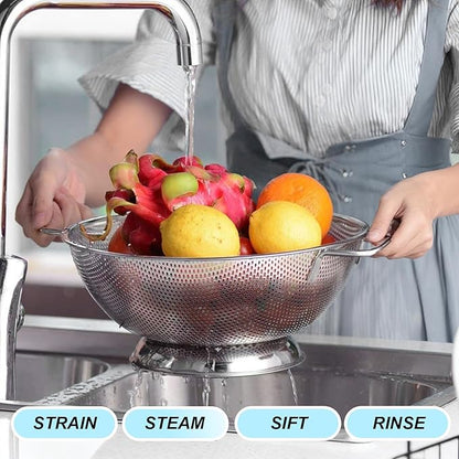 304 Stainless Steel Colander, Micro-Perforated 5-Quart Strainer with Base, Dishwasher Safe. Great for Pasta, Noodles, Vegetables & Fruits - Image 5
