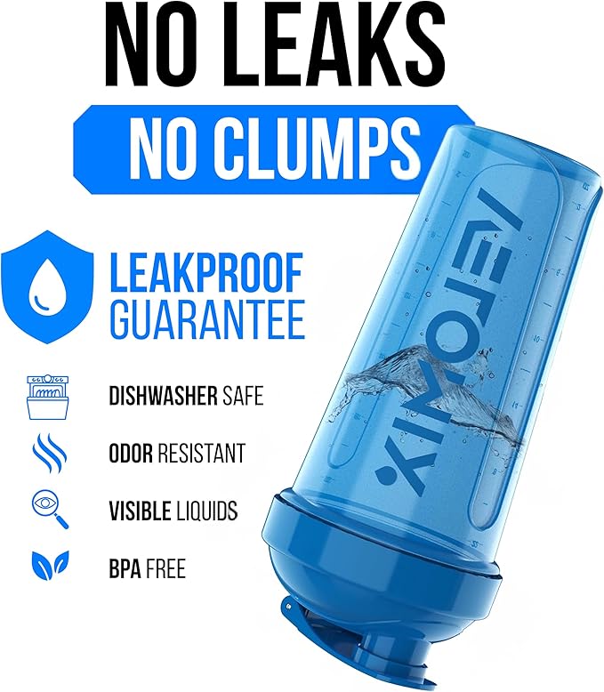 VELOMIX -2 Pack- 28 oz Protein Shaker Bottles for Protein Mixes - 2x Wire Whisk | Leak Proof Shaker Cups for Protein Shakes and Pre Workout | Protein Shaker Bottle Pack (B5) Blue/Transparent