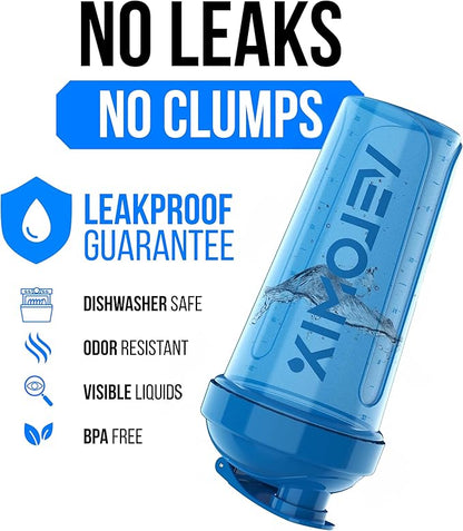 VELOMIX -2 Pack- 28 oz Protein Shaker Bottles for Protein Mixes - 2x Wire Whisk | Leak Proof Shaker Cups for Protein Shakes and Pre Workout | Protein Shaker Bottle Pack (B5) Blue/Transparent