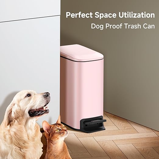 TIPGO Slim Bathroom Trash Can with Lid Soft Close, 6 Liter / 1.6 Gallon Stainless Steel Garbage with Removable Inner Bucket, Small Trash Bins for Bedroom, Office (Pink) - Image 6