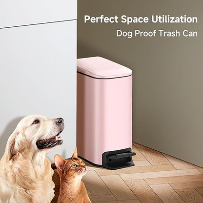 TIPGO Slim Bathroom Trash Can with Lid Soft Close, 6 Liter / 1.6 Gallon Stainless Steel Garbage with Removable Inner Bucket, Small Trash Bins for Bedroom, Office (Pink) - Image 6