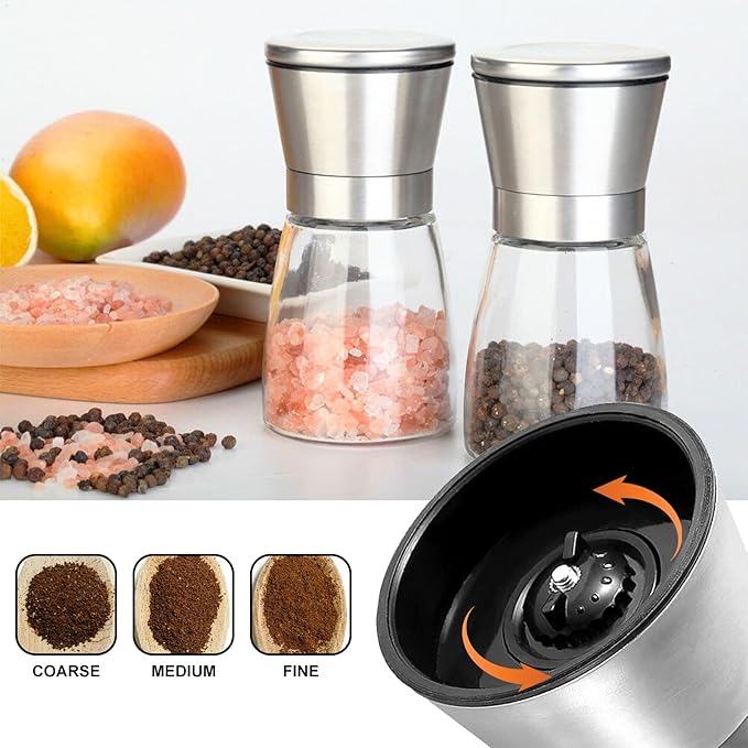 Gulex® Salt and Pepper Grinder Set Pepper Mill, Sea Salt Shaker Refillable, Adjustable Coarseness, Stainless Steel with Ceramic Rotor (Set of 2) - Image 4
