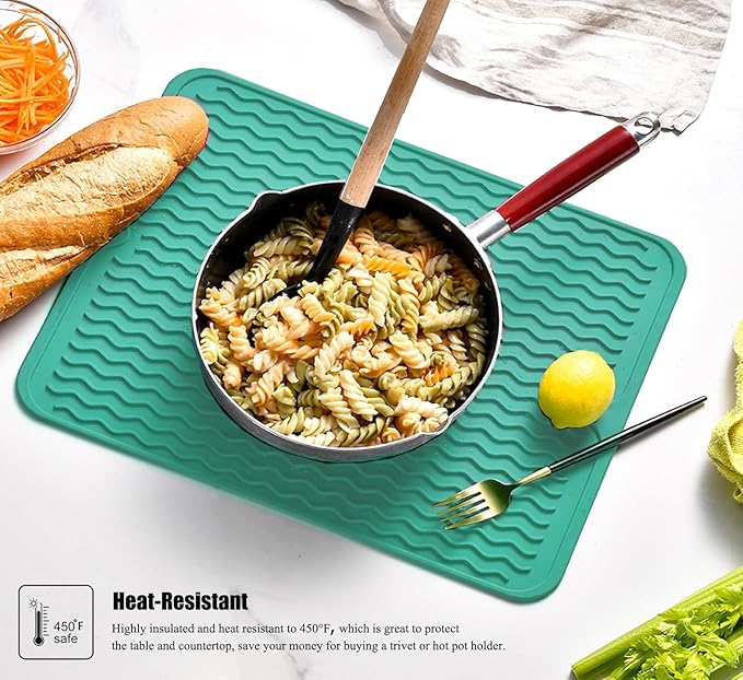Silicone Dish Drying Mat for Multiple Usage, Easy clean, Eco-friendly, Heat-resistant Dish Drainer Mat for Kitchen Counter,Sink,Refrigerator or Drawer liner (18" x 16", Green) - Image 6