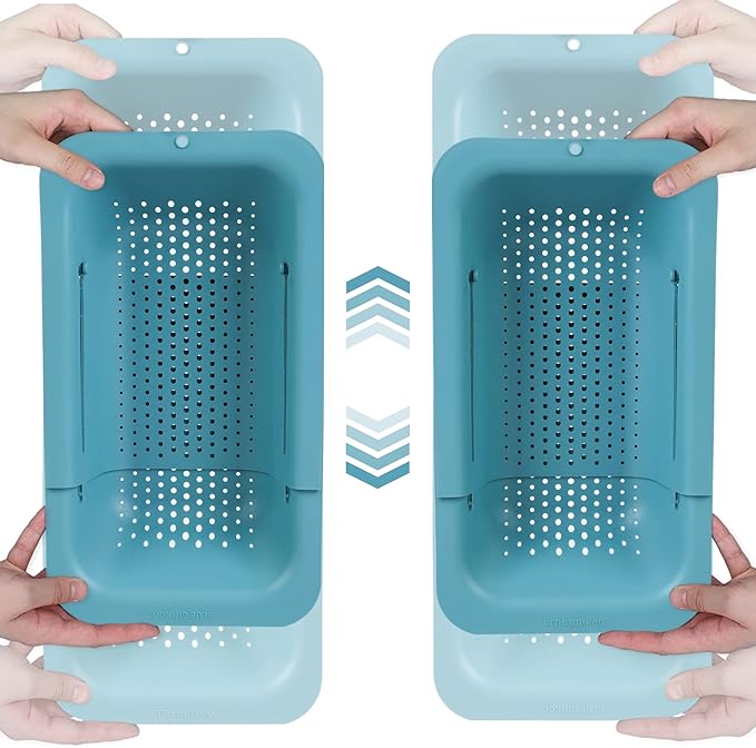 BLUE GINKGO Over the Sink Colander Strainer Basket - Wash Vegetables and Fruits, Drain Cooked Pasta and Dry Dishes - Extendable - New Home Kitchen Essentials (Green, 2 Pack) by BLUEGINKGO
