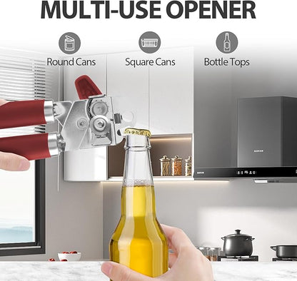 Safring Can Opener Manual, Heavy Duty Handheld Strong Can Opener with Soft Touch Handle, Sharp Blade Smooth Edge, Can Openers with Multifunctional Bottle Opener, Red - Image 5