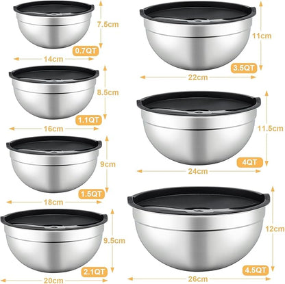 Hunnycook 7 Piece Mixing Bowls with Lids Set - Mixing Bowls Stainless Steel Bowls for Kitchen Baking, Size 0.7, 1.1, 1.5, 2.1, 3.5, 4, 4.5QT, Baking Bowl for Food Preparation, Mixing and Serving Foods - Image 3