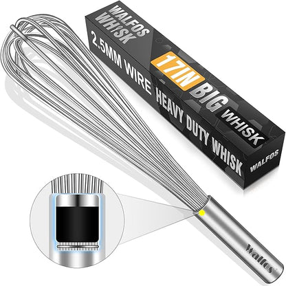 Walfos Whisk,17in Large Whisks, Heavy Duty Stainless Steel Wire Whisk Ideal For Beating Eggs, Blending Sauces, Mixing Batter. by Walfos