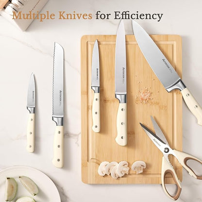 Knife Set,Astercook Kitchen Knife Set with Block 14-Piece Full Tang Stainless Steel Knives with Sharpener Dishwasher Safe and Anti-Slip Ergonomic Handle Mothers Day Gifts Utensils Set - Image 7