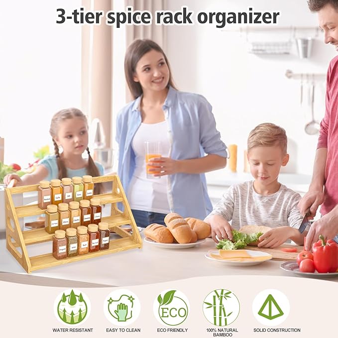 Spice Rack - Bamboo Wood Spice Rack Organization for Cabinet/Countertop - Image 3