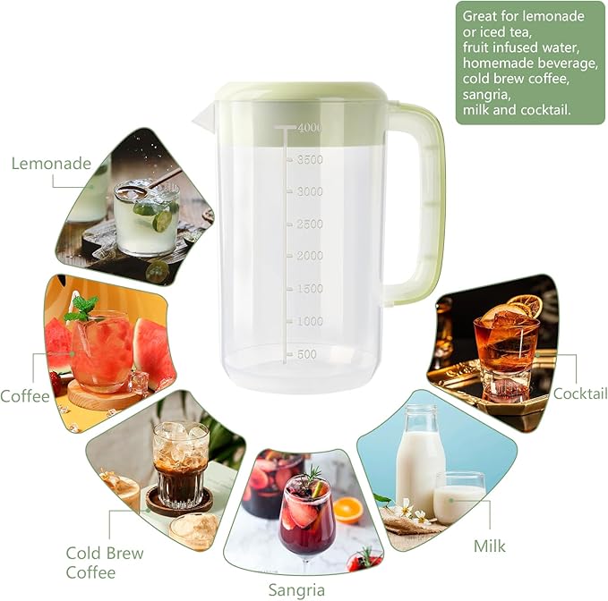 Clear Plastic Pitcher with Lid, 2 Pack Clear Water Pitcher for Cold Drinks, Iced Tea Pitcher for Lemonade, Iced Tea, Milk, Juice, Beverages (1 Gallon 4 Litre) - Image 5