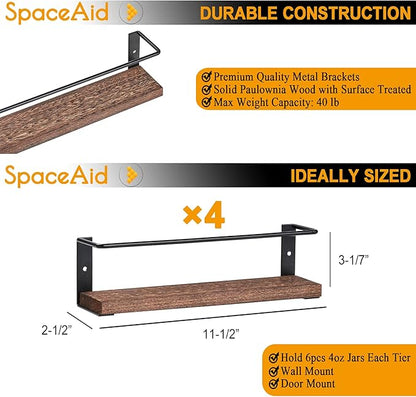 SpaceAid Spice Rack with 24 Spice Jars, 386 Spice Labels, Chalk Marker and Funnel, Wood Hanging Seasoning Shelf for Cabinet Door or Wall Mount (4 Pack) - Image 6