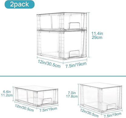 Vtopmart 6 Pack Clear Stackable Storage Drawers,Easy to Assemble Bathroom Organizers and Storage with handles,Plastic Drawers for Kitchen Pantry,Cabinet,Under Sink Organization - Image 3