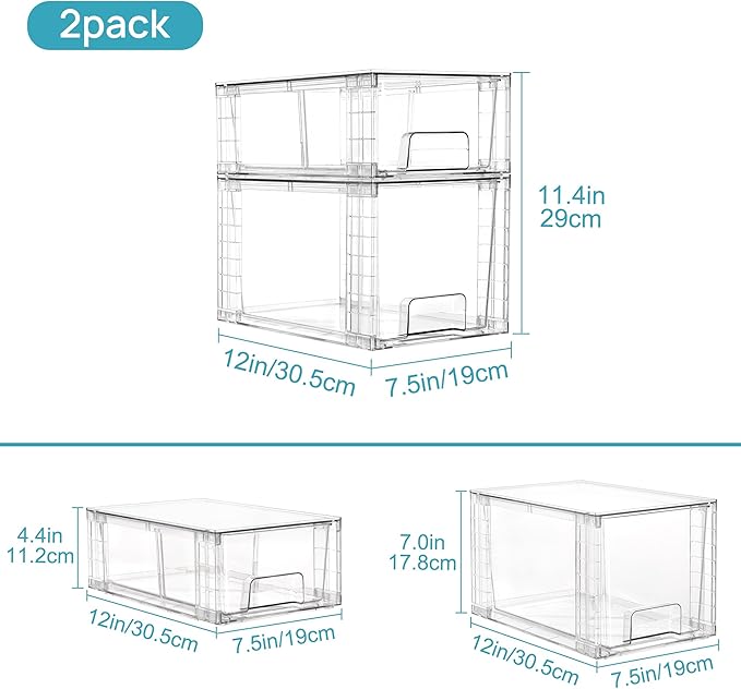 Vtopmart 8 Pack Clear Stackable Storage Drawers,Easy to Assemble Bathroom Organizers and Storage with handles,Plastic Drawers for Kitchen Pantry,Cabinet,Under Sink Organization - Image 3