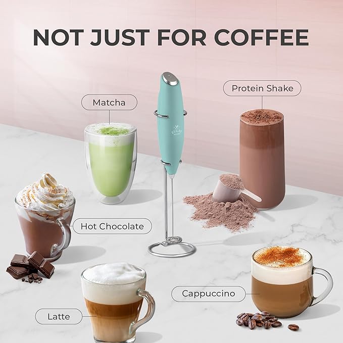 Zulay Kitchen Powerful Milk Frother Wand With 4 AA Duracell Batteries - Ultra Fast Handheld Drink Mixer - Electric Whisk Foam Maker for Coffee, Lattes, Cappuccino, Matcha & Creamer - Fresh Mint - Image 3