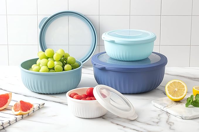COOK WITH COLOR Prep Bowls with Lids- Wide and Deep Nesting Plastic Small Mixing Bowl Set with Lids, 8 Piece Set - Wide Bowls, Blue - Image 8