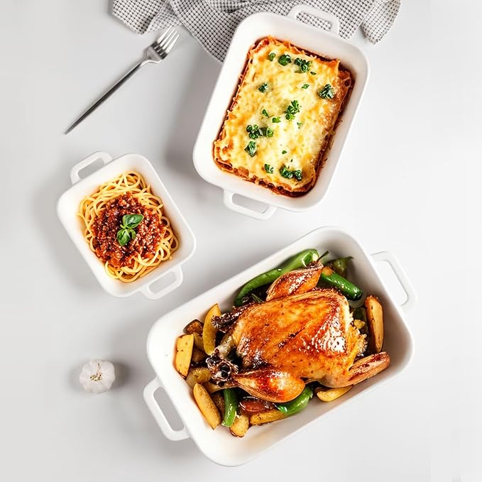 Sweejar Relief Casserole Dishes for Oven, Ceramic 9x13 Baking Pans Set for Cooking, Cake, Banquet and Daily Use, Rectangular Bakeware Set, Porcelain Baking Dish, Lasagna Pan Deep with Handles(Color Blocking) - Image 2