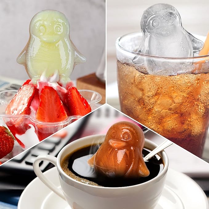 Penguin Ice Cube Mold, Fun Shapes Ice Cube Tray, Make 4 Cute Penguin Ice Balls for Drinks Cocktails Iced Coffee, Silicone Ice Mold Chocolate Mold with Funnel-type Lid, Green