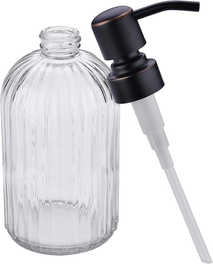 Dish Kitchen Soap Dispenser, Oil Rubbed Bronze Bathroom Liquid Soap Dispensers,with Rustproof Stainless Steel Pump,16 Oz Clear Glass Bottle,2 Packs
