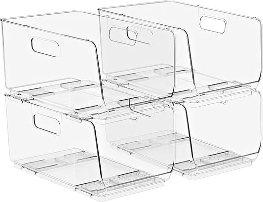 Sorbus Stackable Storage Bins Open Front - Pantry Bins for Storage and Organization for Kitchen - Clear Pantry Organizer Bins (Medium 4 Pack) by Sorbus