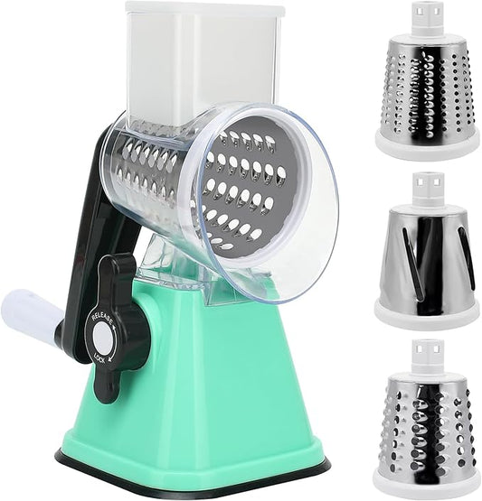 Cheese Graters with Handle, Manual Cheese Shredder Rotary Grater with 3 Replaceable Drum Blades for Vegetables, Fruit, Food, Nuts