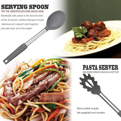Silicone Kitchen Cooking Utensils Set with Stainless Steel Handle, Spatula Set Utensil Set, Cooking Utensil Set,Kitchen Tools Gadgets for Nonstick Cookware (11, Gray) - Image 5