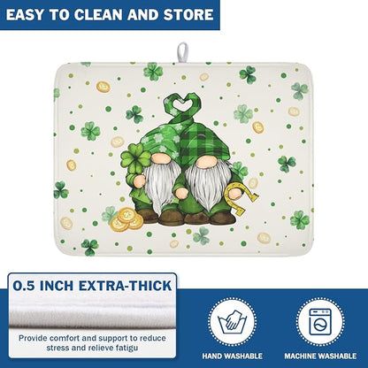 St Patrick's Day Gnome Dish Drying Mat for Kitchen Counter,Inch Lucky Shamrock Gold Coin Drying Mat 18 x 24 Inch with Absorbent Reversible Microfiber Dish Drying Pad for Coffee Bar - Image 5