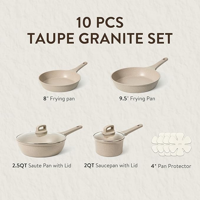 CAROTE 10Pcs Pots and Pans Set Nonstick, Induction Cookware Sets, NonStick Cooking Set, Kitchen Pots and Pans Set with Stay-Cool Handles, PFOA Free