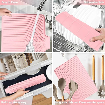 Dish Drying Mat for Kitchen Counter, with Built-in Drain Lip, Food-Grade Silicone, Easy Clean Pad for Countertop Protection, Multi-Functional Use (18x11.8, Pink) - Image 5