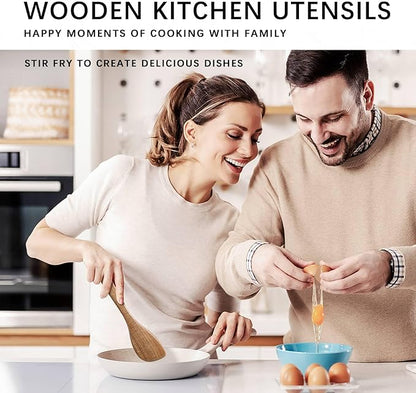 Wooden Spoons for Cooking, 4-Piece Wood Utensil Set Includes Slotted Spoon, Spoon & Wooden Spatula for Cooking – Acacia Wood Kitchen Utensil Set – 12 Inch Hardwearing Tools - Image 3