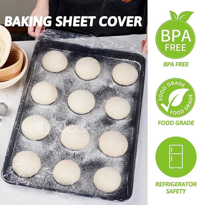 100 Extra Large Bowl Covers For Bread Proofing,Fits Bowl up to 20",Sheet Pan Covers, Elastic Reusable Plastic Bowl Cover For Baking Tray/Pizza Dough Proofing,Outdoor Food Fresh Keeping Bags, BPA Free - Image 5