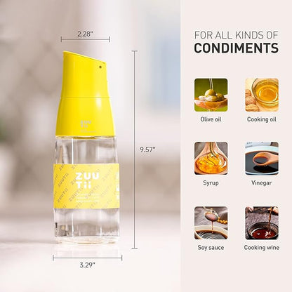 Zuutii Olive Oil Dispenser - Drip Free Spout Bottle for Kitchen Glass Oil and Vinegar Dispenser - Lemon Yellow