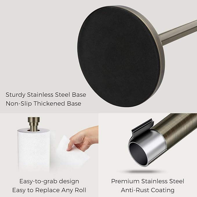 Antique Bronze Paper Towel Holder Countertop, Freestanding Paper Towel Stand with Weighted Non-Slip Base, Easy Assembly, Unique Decorative End Cap for Kitchen and Bathroom - Image 6