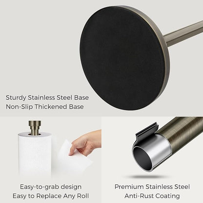 Antique Bronze Paper Towel Holder Countertop, Freestanding Paper Towel Stand with Weighted Non-Slip Base, Easy Assembly, Unique Decorative End Cap for Kitchen and Bathroom - Image 6